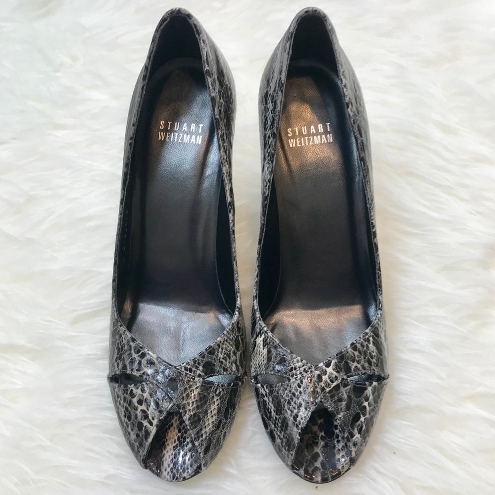 Stuart Weitzman Snakeskin Python Open Toe Heels - image 1